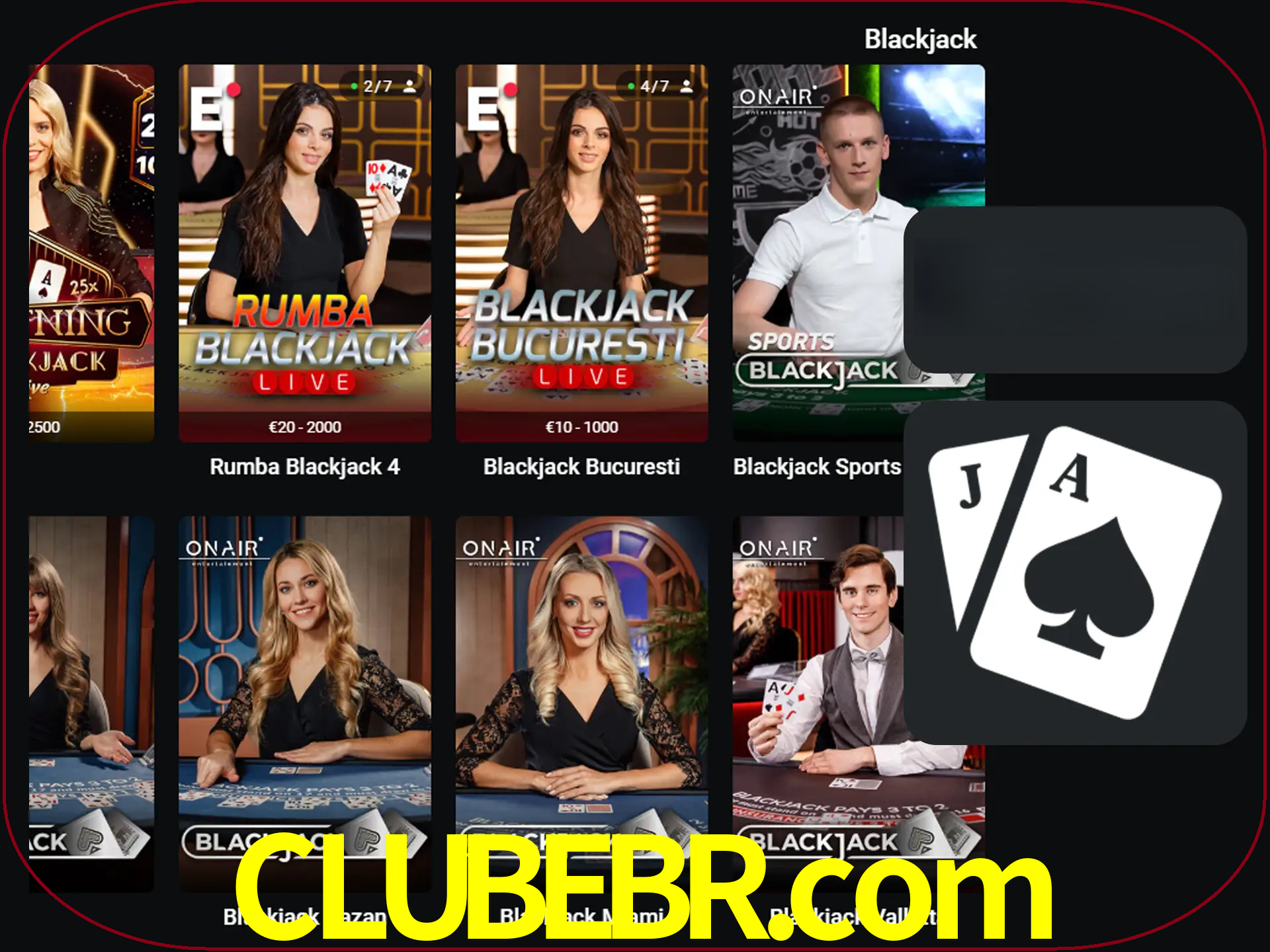 Escolha uma mesa completa de jogadores de blackjack.
